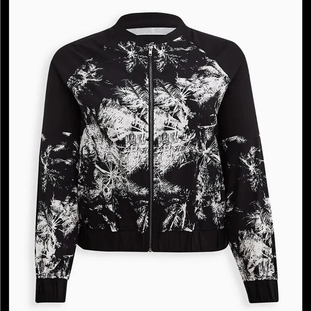 TORRID LOVESICK BLACK WHITE PALM TREE GRAPHIC BOMBER JACKET SIZE 1 XL